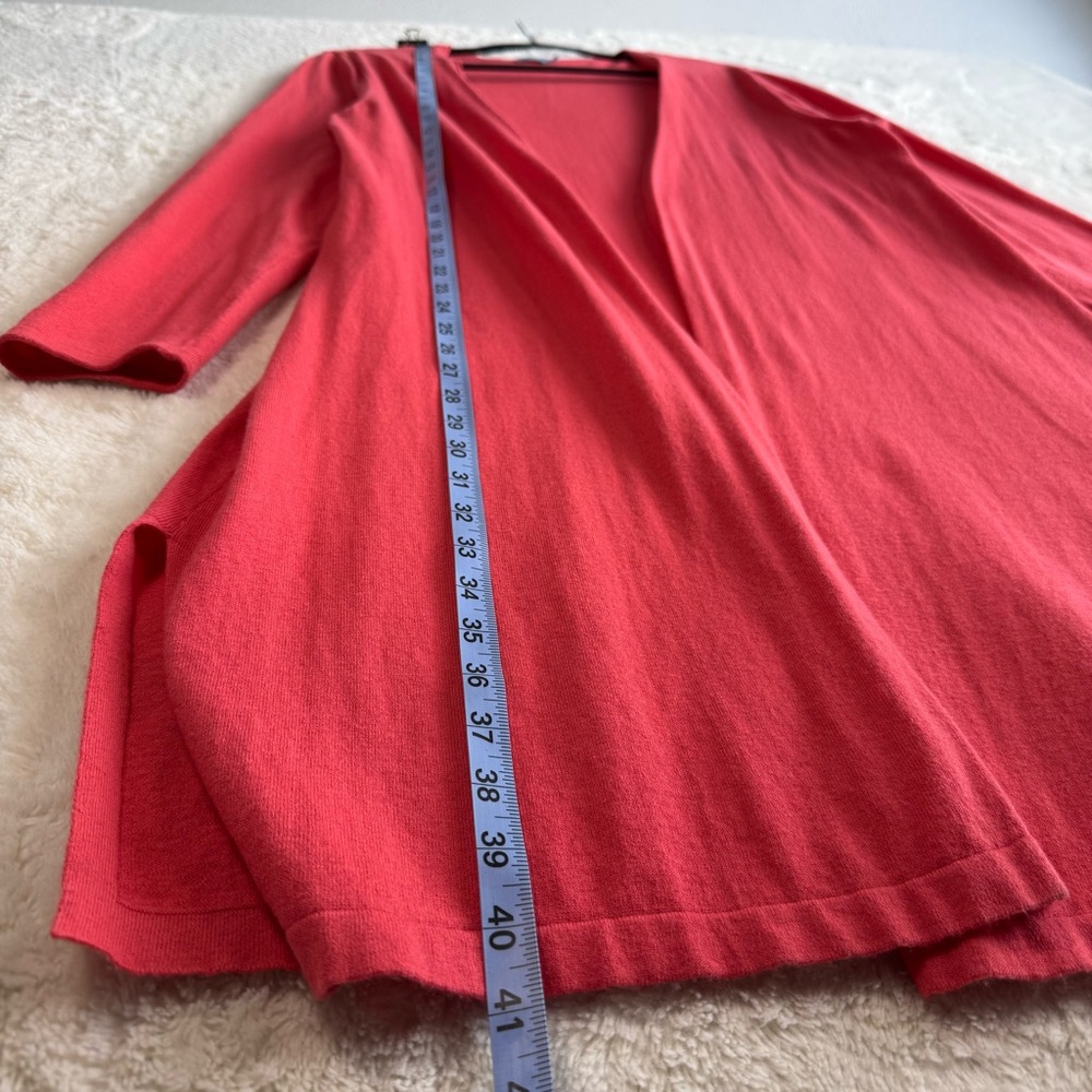 J. Mclaughlin Long Cardigan‎ Women’s XL Coral Pink Cotton Open Front Bohemian - Picture 9 of 9
